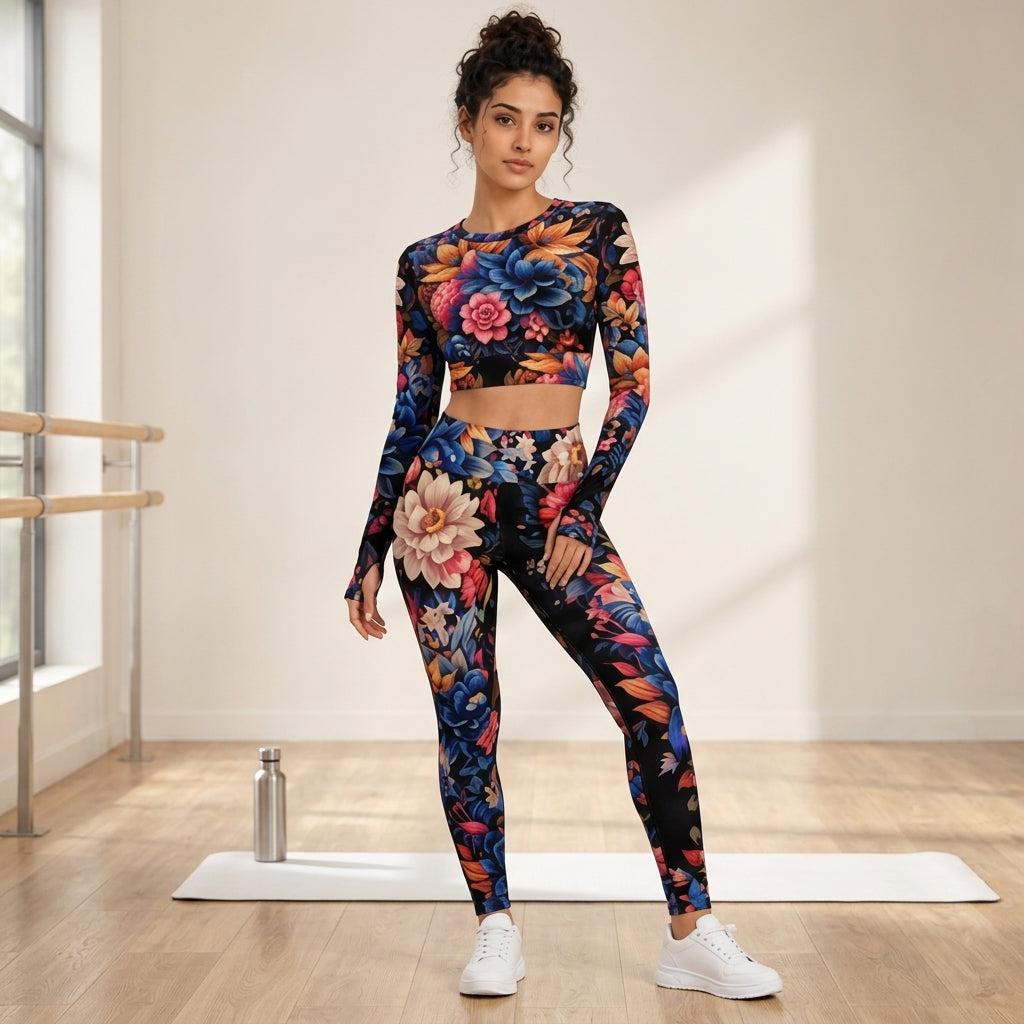 Bouquet of Flowers Women's Sport Set With Backless Top And Leggings